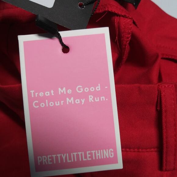 Pretty Little Thing Petite Red Buckle Detail Cargo Wide Leg Pants Size 2 - Picture 6 of 8